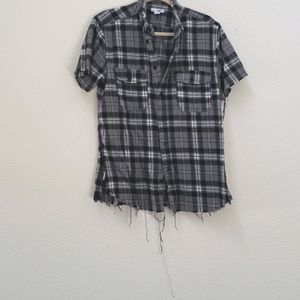 distressed short sleeve flannel